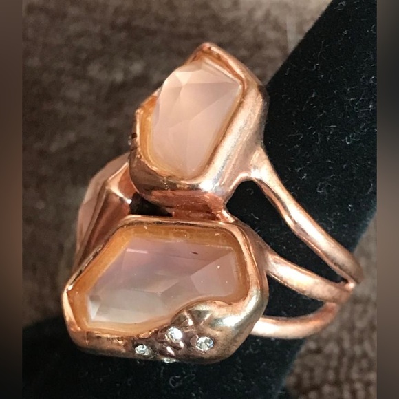 Alexis Bittar natural stones ring w/crystal detailing in rose gold setting. Sz 7 - Picture 2 of 6